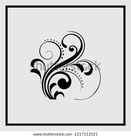 Black hand drawn line stroke vintage floral design elements vector isolated on white background.