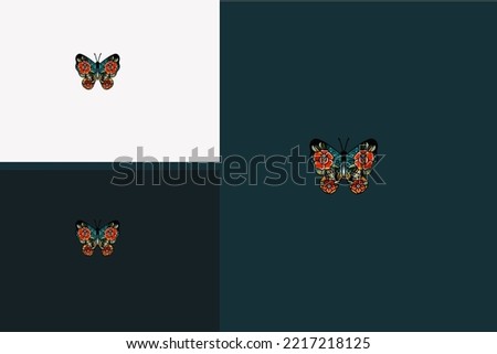 butterfly and red flowers vector artwork design