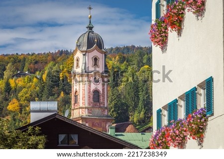 Old town of Mittenwald in Bavaria at sunny autumn day, Germany