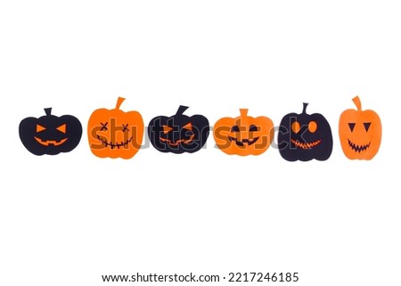 Happy halloween pumpkin smile make from paper cut on white background, Decorative Halloween concept	