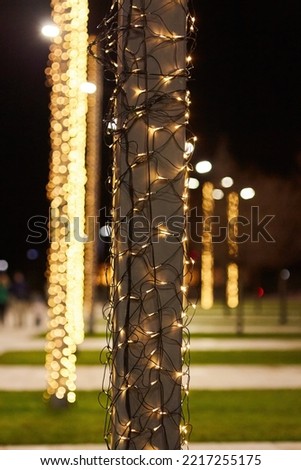 Bright light bulbs on a pole for street decoration