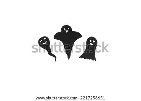 Happy halloween, Ghost smile make from black paper cut on white background, Decorative Halloween concept