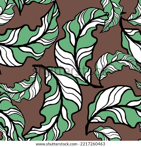 Nature seamless vector pattern with hand drawn twig, tree branch with leaves, tropical summer time. Ecological rural theme for poster print, wrapping paper, wallpaper, clothes textile, fabric design.