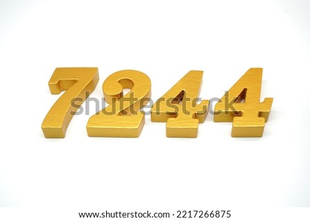    Number 7244 is made of gold-painted teak, 1 centimeter thick, placed on a white background to visualize it in 3D.                              