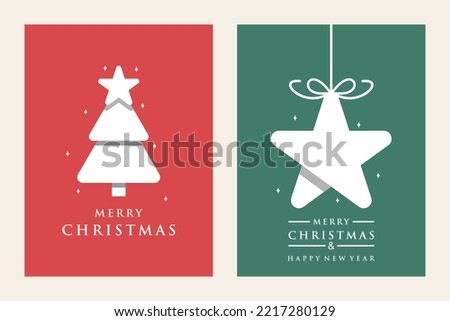 Holidays Cards with Christmas Tree, Star and background. Christmas Invitation card Template.