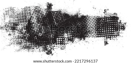 Glitch distorted grungy banner . Noise destroyed background . Trendy defect overlay texture . Glitched collage .Grunge textured . Distressed effect .Vector shape.  halftone dots . Screen print texture