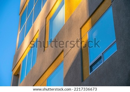Modern apartment building exterior with picture windows at downtown Tucson, Arizona