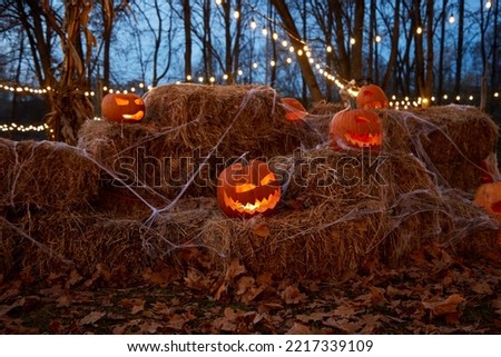 Halloween pumpkin outside decorations, selective focus. High quality photo