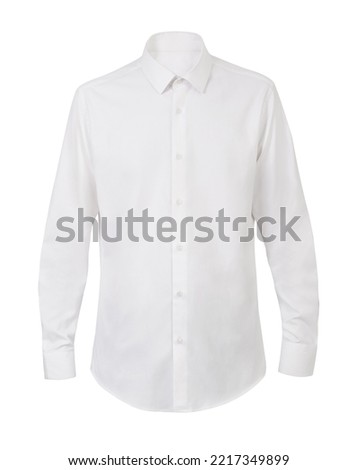 white dress shirt with long sleeve on white background mockup Royalty-Free Stock Photo #2217349899