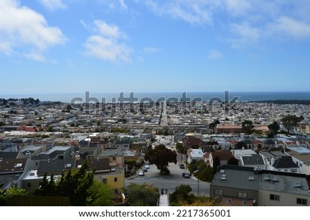 View over the Outer Sunset neighborhood in San Francisco, California with the Pacific Ocean visible in the background.
