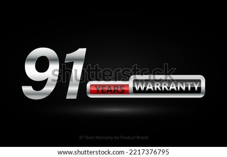 91 years warranty silver logo isolated on black background, vector design for product warranty, guarantee, service, corporate, and your business.