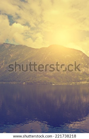 Vintage photo of mountain and lake