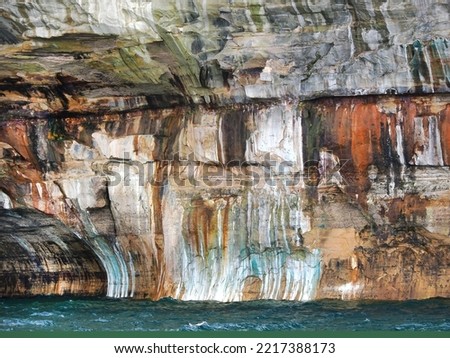 A Close-up of the Colorful Mineral Stained Rock Cliffs of Lake Superior's Pictured Rocks National Seashore in Michigan's Upper Peninsula
