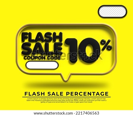 3D flash sale discount number 10% with yellow black colors, online shop banner, special offer, black friday