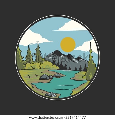 vintage style mountain nature design illustration for shirt or sticker design