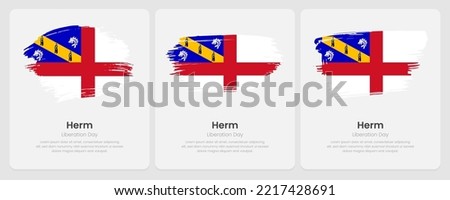 A set of vector brush flags of Herm on abstract card with shadow effect