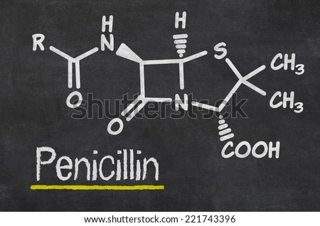 Blackboard with the chemical formula of Penicillin Royalty-Free Stock Photo #221743396