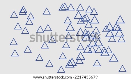 Minimalist vector background with geometric objects. Triangles with a blue outline and no fill. Monochrome light background. Chaotic arrangement of objects. Presentations, backgrounds, newsletters.