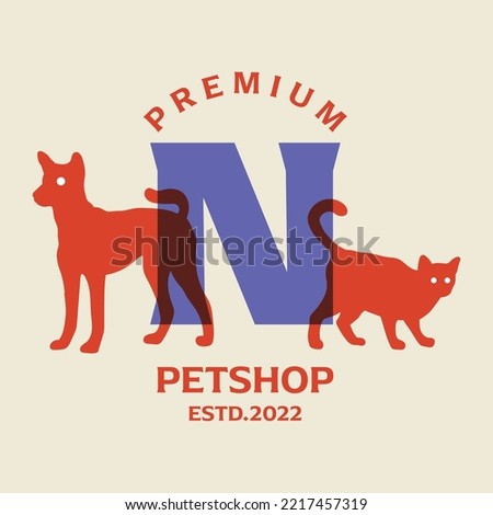 Vector graphic illustration of dog and cat combination alphabet N. Perfect for pet shop logo