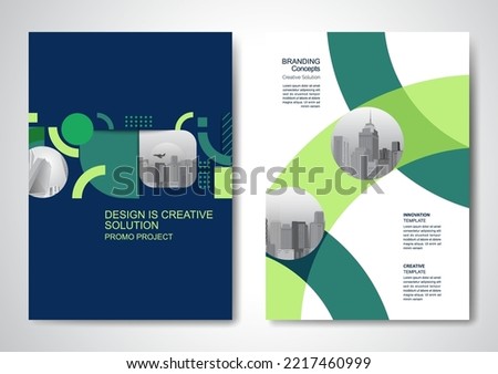 Template vector design for Brochure, AnnualReport, Magazine, Poster, Corporate Presentation, Portfolio, Flyer, infographic, layout modern with Green color size A4, Front and back, Easy to use. Royalty-Free Stock Photo #2217460999