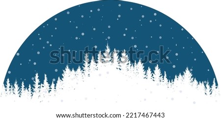 Winter night forest with snow, beautiful landscape. Silhouette of Christmas trees. Vector illustration