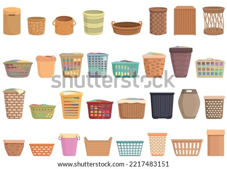 Laundry basket icons set cartoon vector. Clothes laundry. Dirty pile Royalty-Free Stock Photo #2217483151