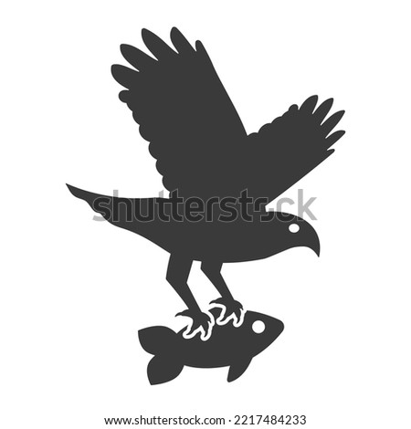 Bird of prey hunting for fish glyph icon isolated on white background.Vector illustration.