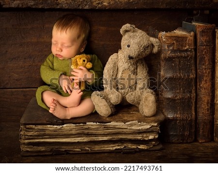 Newborn baby with stuffed bears