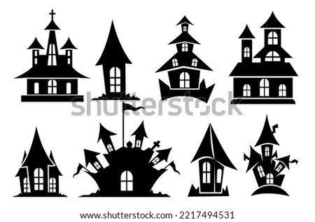 Set Of The Ghostly And Horrible House Clip Art Vector Design, Halloween Home. Spooky With Big House On White Background. Free Concept With Terrible Home Vector.