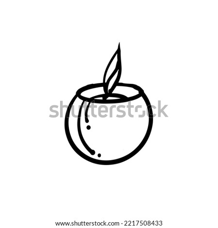 A candle in a glass candlestick. A simple hand-drawn icon. Vector doodle illustration