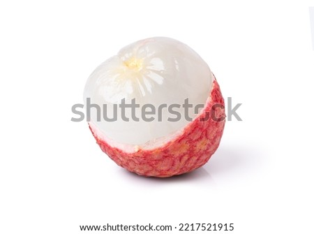 Fresh Lychee half sliced isolated on white background with clipping path. Royalty-Free Stock Photo #2217521915