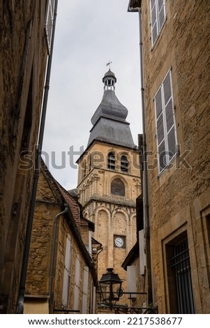 view up a classic French town medieval street 