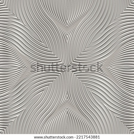 Wavy lines textured 3d seamless pattern. Vector embossed light background. Grunge relief repeat backdrop. Wavy lines and curves surface emboss ornaments. Beautiful elegant ornamental endless texture. Royalty-Free Stock Photo #2217543881