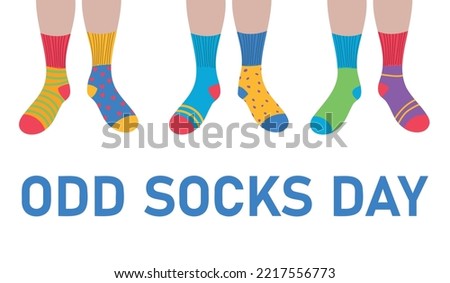 Odd Socks Day. Vector illustration with feet in different colorful socks Royalty-Free Stock Photo #2217556773
