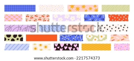 Washi tapes collection. Colourful scrapbook stripes, sticky label tags and decorative scotch strip. Border elements, paper sticker tape racy vector design Royalty-Free Stock Photo #2217574373