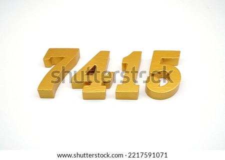  Number 7415 is made of gold-painted teak, 1 centimeter thick, placed on a white background to visualize it in 3D.                                