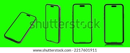Mockup smartphone blank and green screen set and modern frameless design, Mobile phone on background Ideal for marketing Infographic Business web site design app