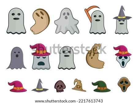 Collection Of Halloween Days Vector set of Halloween Clip Art, Sprite Black Color Clip Art, Design Of The Witch, Creepy And Spooky Modern Creative Premium Vector.