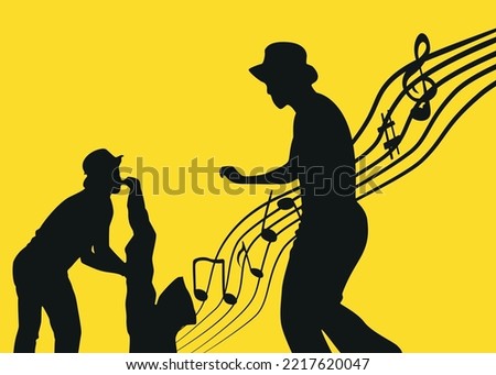 shadow theater jazz, performance, trumpet, soloist, playing, colorful, party, hand, cigarette, nature, profile, black, field, sunset, adult, performer, clip-art, grunge, concert, stylish, saxophone.