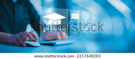 Concept of Online education. man use Online education training and e-learning webinar on internet for personal development and professional qualifications. Digital courses to develop new skills. Royalty-Free Stock Photo #2217648283