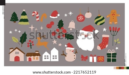 Vector of Christmas flat design elements. Xmas icons in papercut style. Christmas decorative items. 