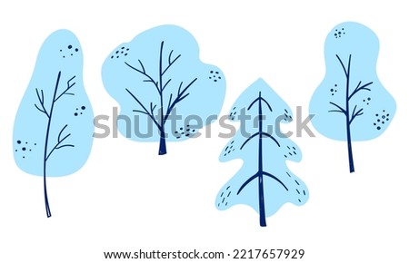 Set of winter trees with doodle elements