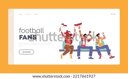 Football Fans Landing Page Template. Cheerful Characters Wearing Sports Club Uniform Sitting on Tribunes Cheering for Favorite Sport Team Watching Match with Flags. Cartoon People Vector Illustration Royalty-Free Stock Photo #2217661927