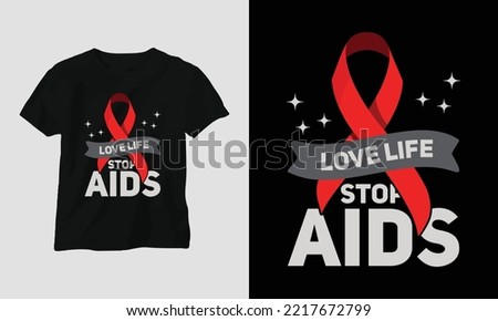 World AIDS Day T-shirt Design with red and pink colors and AIDS Sign ribbon, Condom