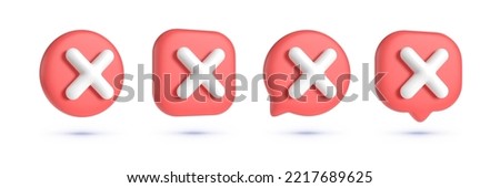 Big set Cross 3d on white background. 3D Rejection icon, rejected sign. Cross sign for mobile, web and application. Isolated vector element Royalty-Free Stock Photo #2217689625
