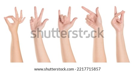 Woman hands collection and gesturing isolated on white background. Royalty-Free Stock Photo #2217715857