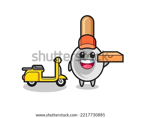 Character Illustration of cooking spoon as a pizza deliveryman , cute design