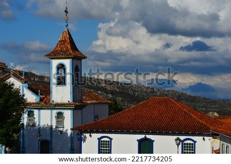 The Church of Our Lady of the Rosary, or Igreja de Nossa Senhora do Rosário, in the World Heritage-listed old town of Diamantina, surrounded by the rugged Serra do Espinhaço, Minas Gerais, Brazil Royalty-Free Stock Photo #2217734205