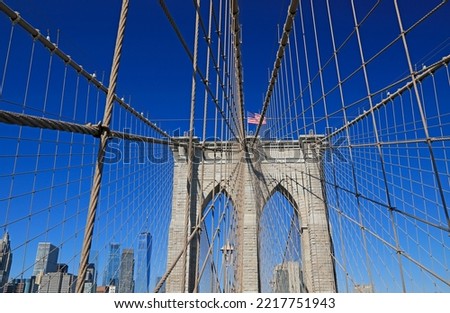 Brooklyn Bridge and Lower Manhattan skyline in New York City, USA