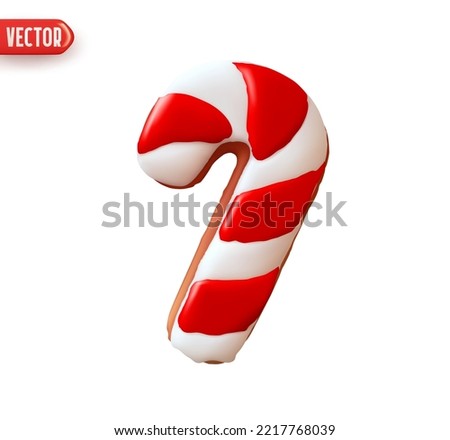 Christmas Candy cane biscuit red and white color. Gingerbread Realistic 3d cartoon style design. Xmas Holiday icon, Festive decorative element. Isolated on white background. vector illustration